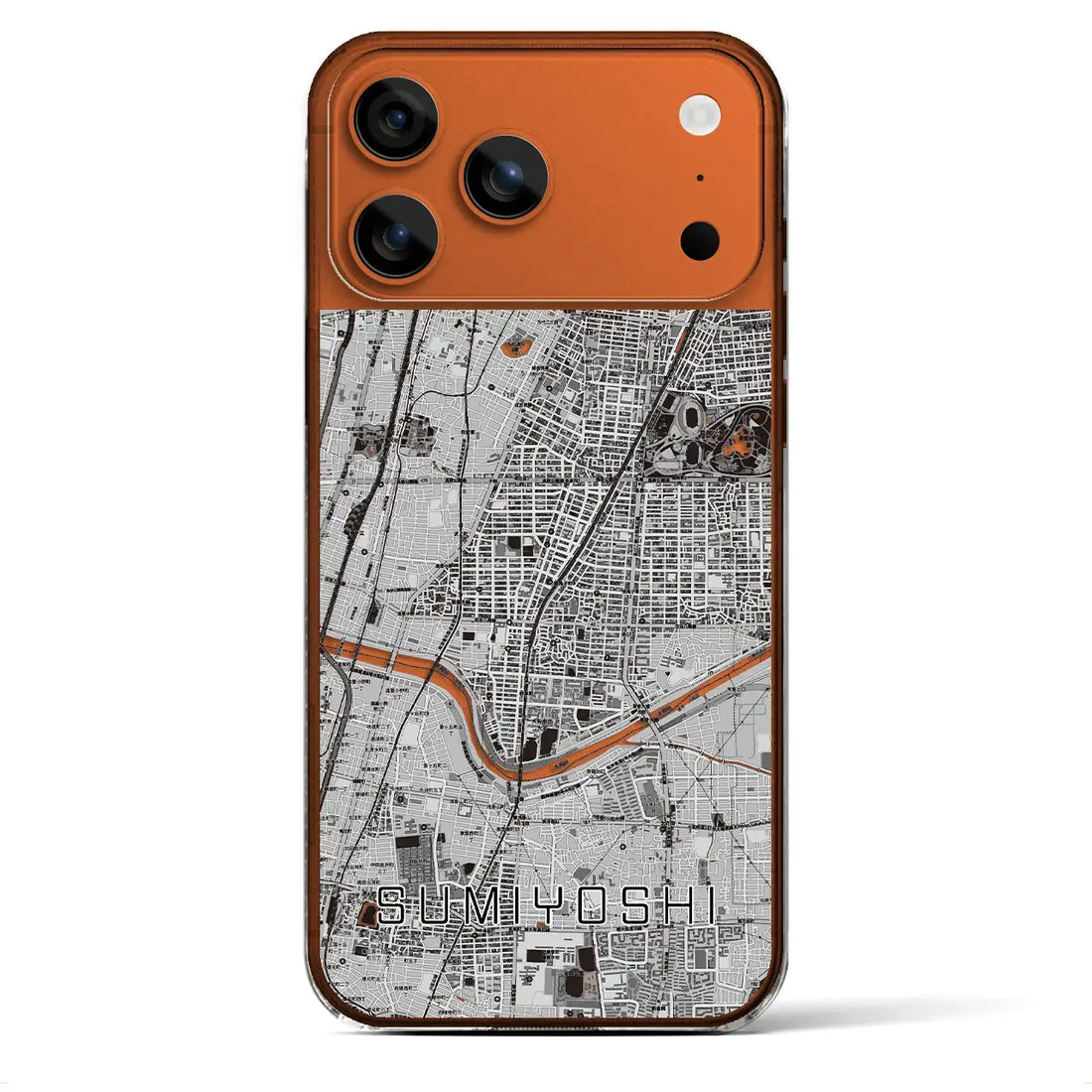 【住吉（大阪府）】地図柄iPhoneケース（クリアタイプ）モノトーン・iPhone 17 Pro Max 用
