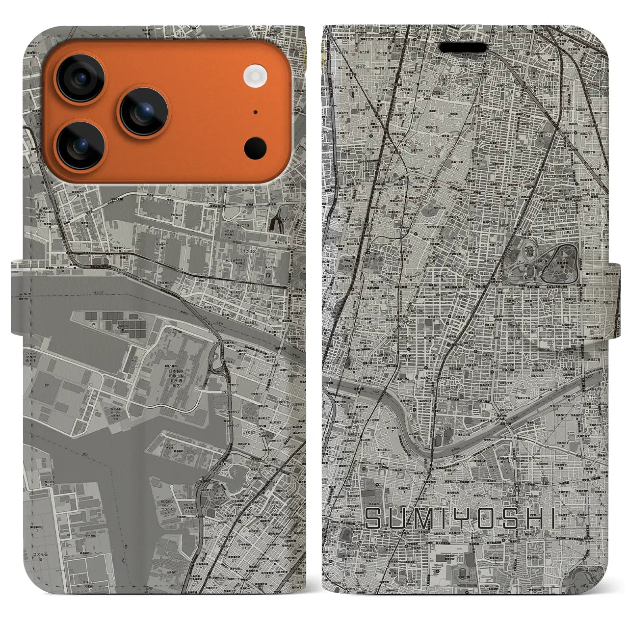 【住吉（大阪府）】地図柄iPhoneケース（手帳タイプ）