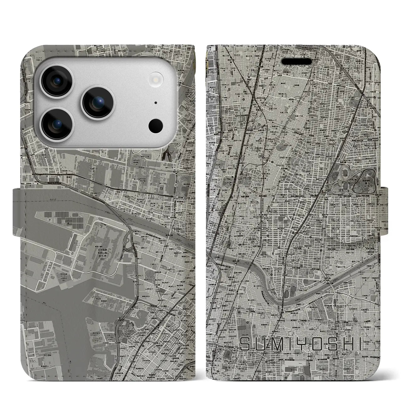 【住吉（大阪府）】地図柄iPhoneケース（手帳タイプ）