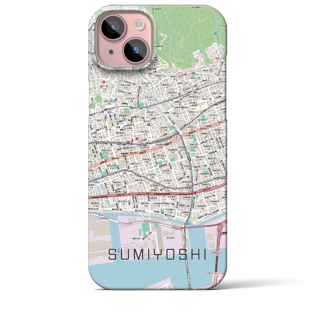 【住吉（兵庫県）】地図柄iPhoneケース（バックカバータイプ）