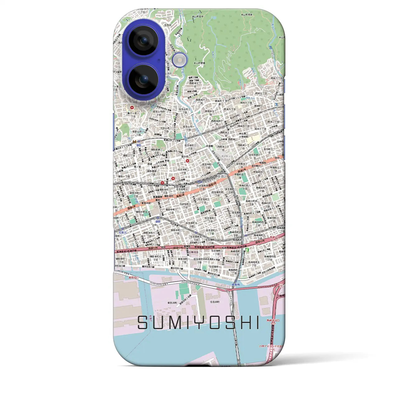 【住吉（兵庫県）】地図柄iPhoneケース（バックカバータイプ）ブラック・iPhone 16 Pro Max 用