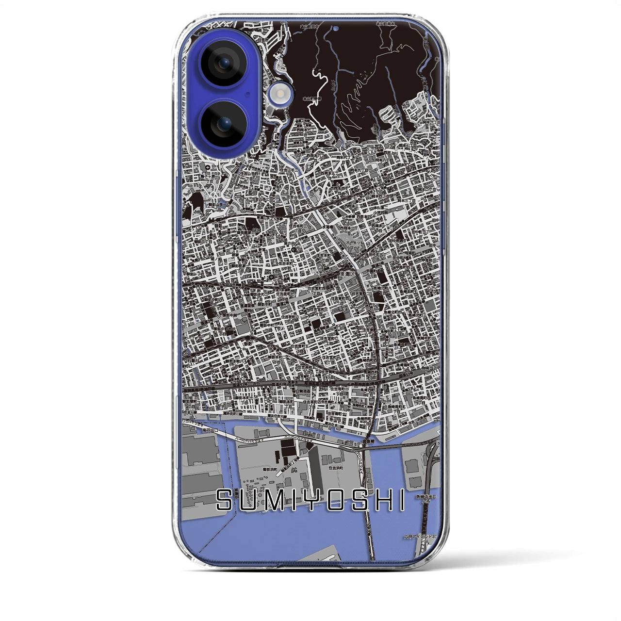 【住吉（兵庫県）】地図柄iPhoneケース（クリアタイプ）モノトーン・iPhone 16 Pro Max 用