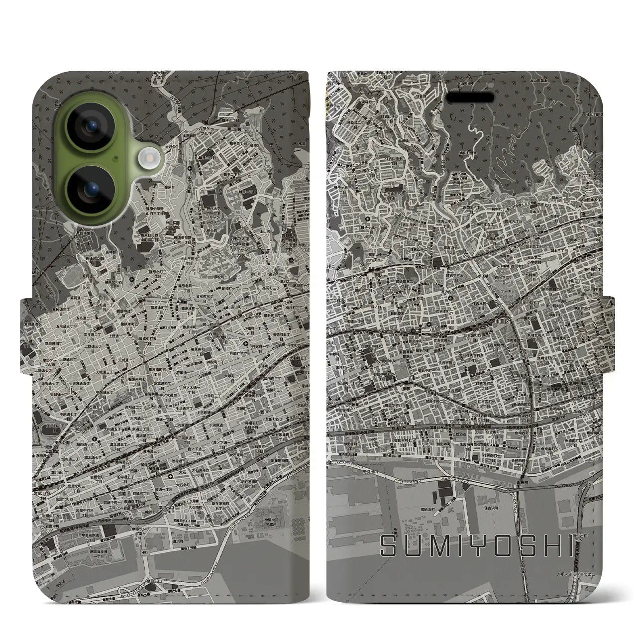 【住吉（兵庫県）】地図柄iPhoneケース（手帳タイプ）