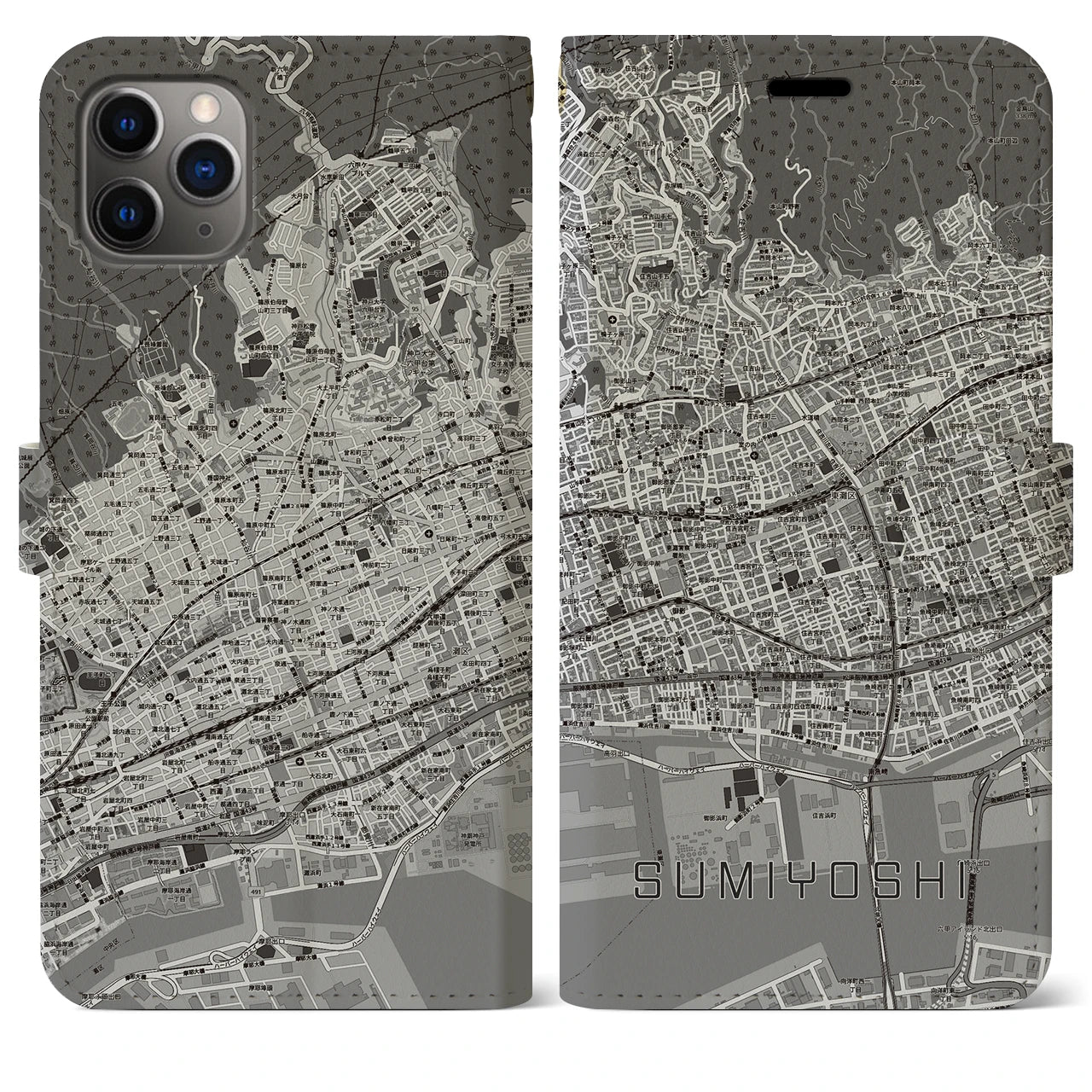 【住吉（兵庫県）】地図柄iPhoneケース（手帳タイプ）