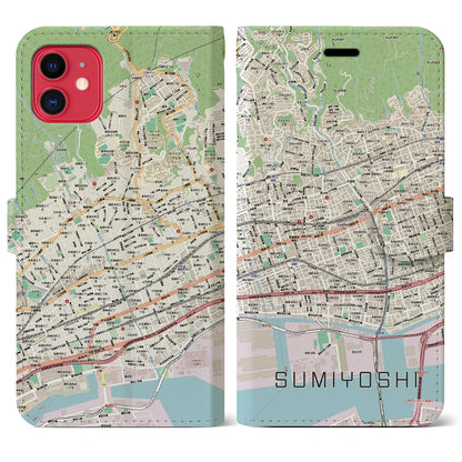 【住吉（兵庫県）】地図柄iPhoneケース（手帳タイプ）