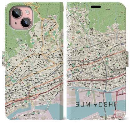 【住吉（兵庫県）】地図柄iPhoneケース（手帳タイプ）