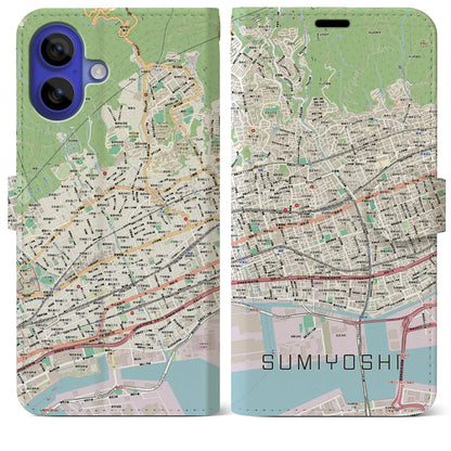 【住吉（兵庫県）】地図柄iPhoneケース（手帳タイプ）モノトーン・iPhone 16 Pro Max 用