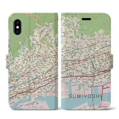 【住吉（兵庫県）】地図柄iPhoneケース（手帳タイプ）