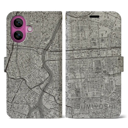【住吉（東京都）】地図柄iPhoneケース（手帳タイプ）モノトーン・iPhone 16 Pro 用