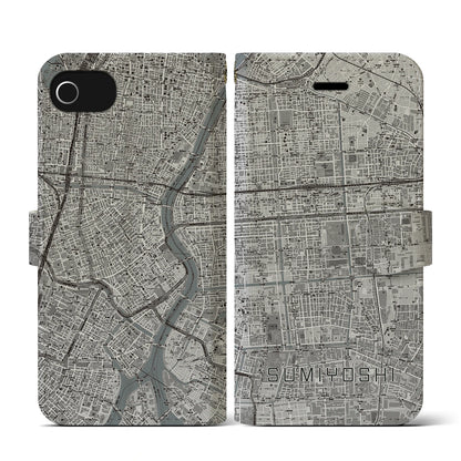【住吉（東京都）】地図柄iPhoneケース（手帳タイプ）モノトーン・iPhone SE（第3 / 第2世代） / 8 / 7 / 6s / 6 用