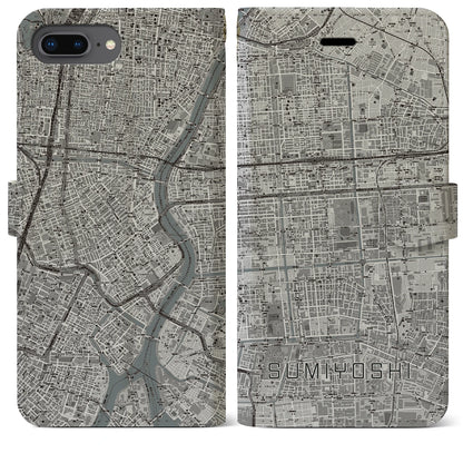 【住吉（東京都）】地図柄iPhoneケース（手帳タイプ）モノトーン・iPhone 8Plus /7Plus / 6sPlus / 6Plus 用