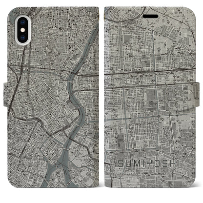 【住吉（東京都）】地図柄iPhoneケース（手帳タイプ）モノトーン・iPhone XS Max 用