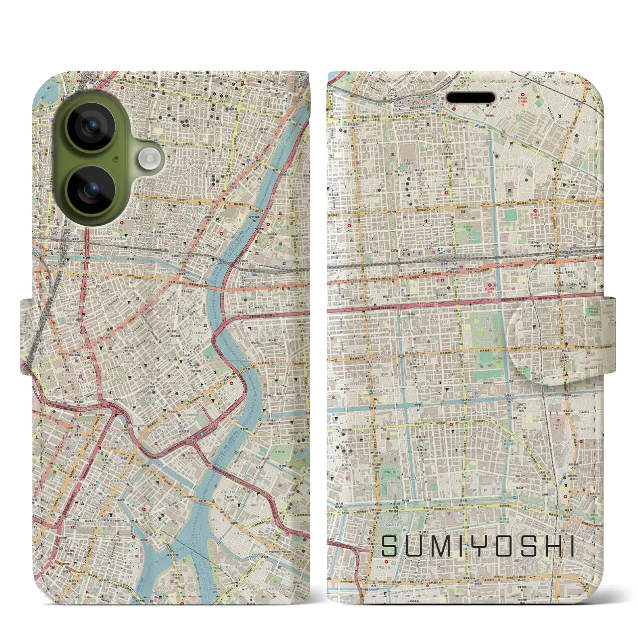 【住吉（東京都）】地図柄iPhoneケース（手帳タイプ）