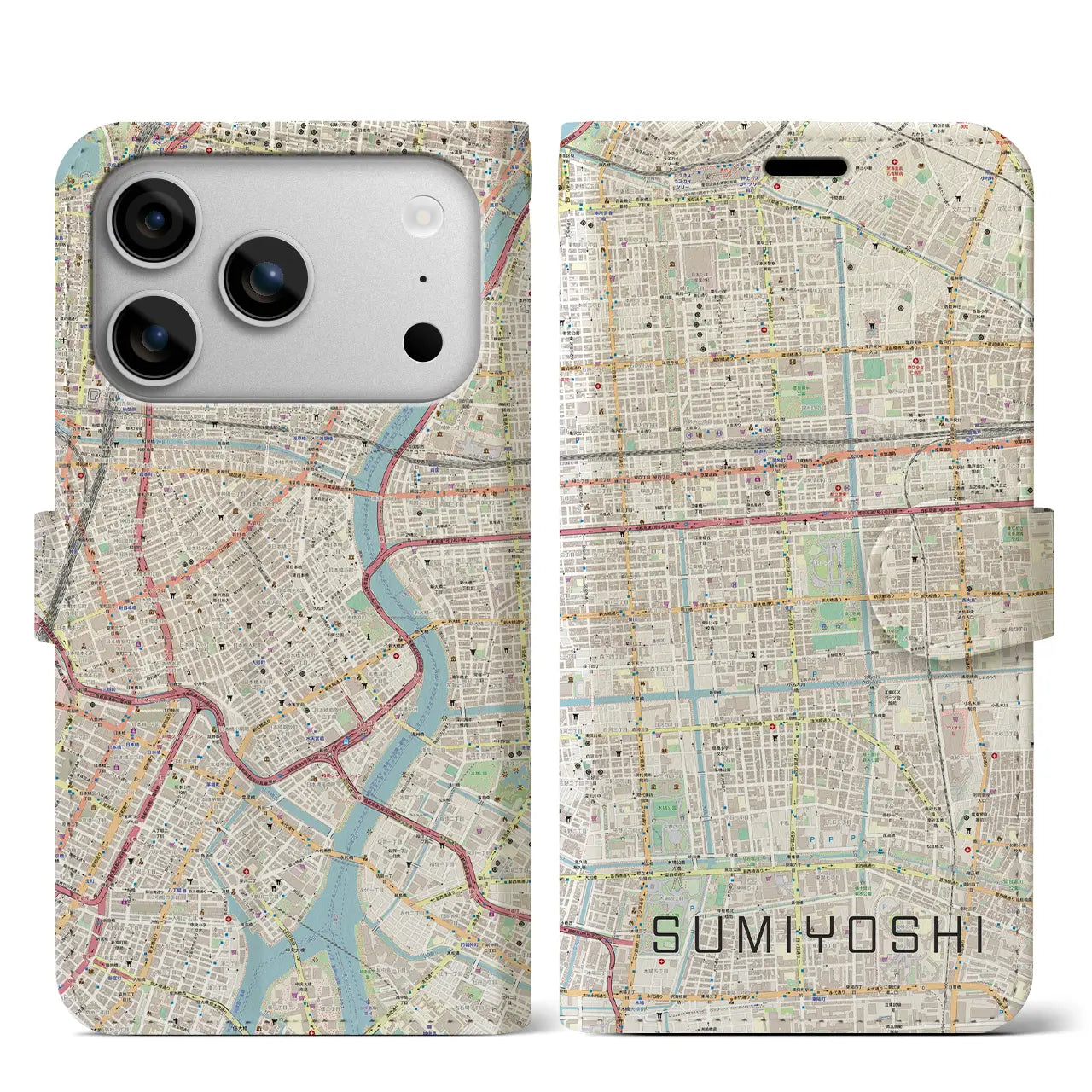 【住吉（東京都）】地図柄iPhoneケース（手帳タイプ）