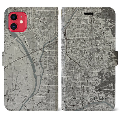 【墨染（京都府）】地図柄iPhoneケース（手帳タイプ）モノトーン・iPhone 11 用