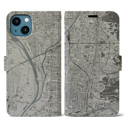 【墨染（京都府）】地図柄iPhoneケース（手帳タイプ）モノトーン・iPhone 13 用