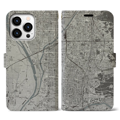 【墨染（京都府）】地図柄iPhoneケース（手帳タイプ）モノトーン・iPhone 13 Pro 用