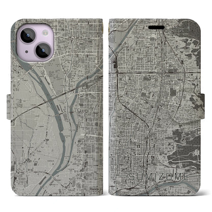 【墨染（京都府）】地図柄iPhoneケース（手帳タイプ）モノトーン・iPhone 14 用