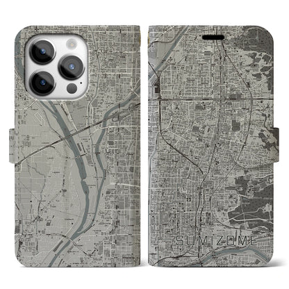 【墨染（京都府）】地図柄iPhoneケース（手帳タイプ）モノトーン・iPhone 14 Pro 用