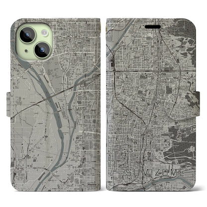 【墨染（京都府）】地図柄iPhoneケース（手帳タイプ）モノトーン・iPhone 15 用