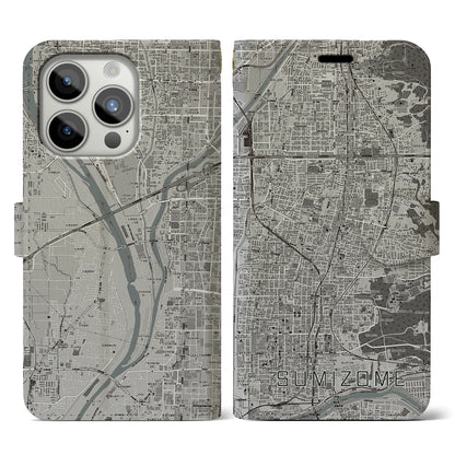 【墨染（京都府）】地図柄iPhoneケース（手帳タイプ）モノトーン・iPhone 15 Pro 用