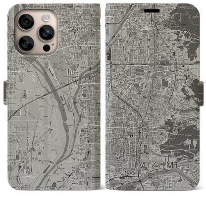 【墨染（京都府）】地図柄iPhoneケース（手帳タイプ）モノトーン・iPhone 16 Plus 用