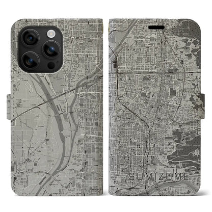 【墨染（京都府）】地図柄iPhoneケース（手帳タイプ）モノトーン・iPhone 16 用