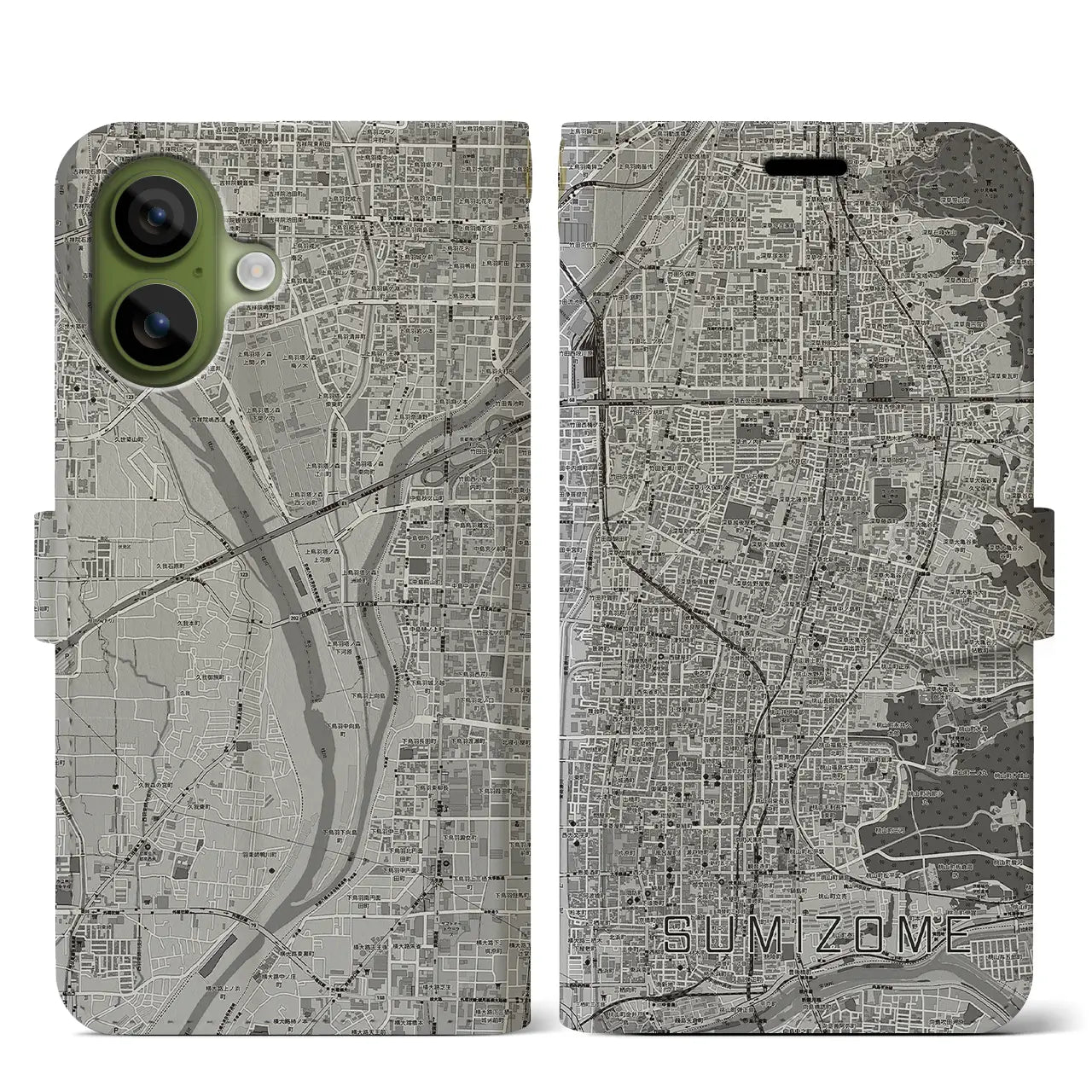 【墨染（京都府）】地図柄iPhoneケース（手帳タイプ）