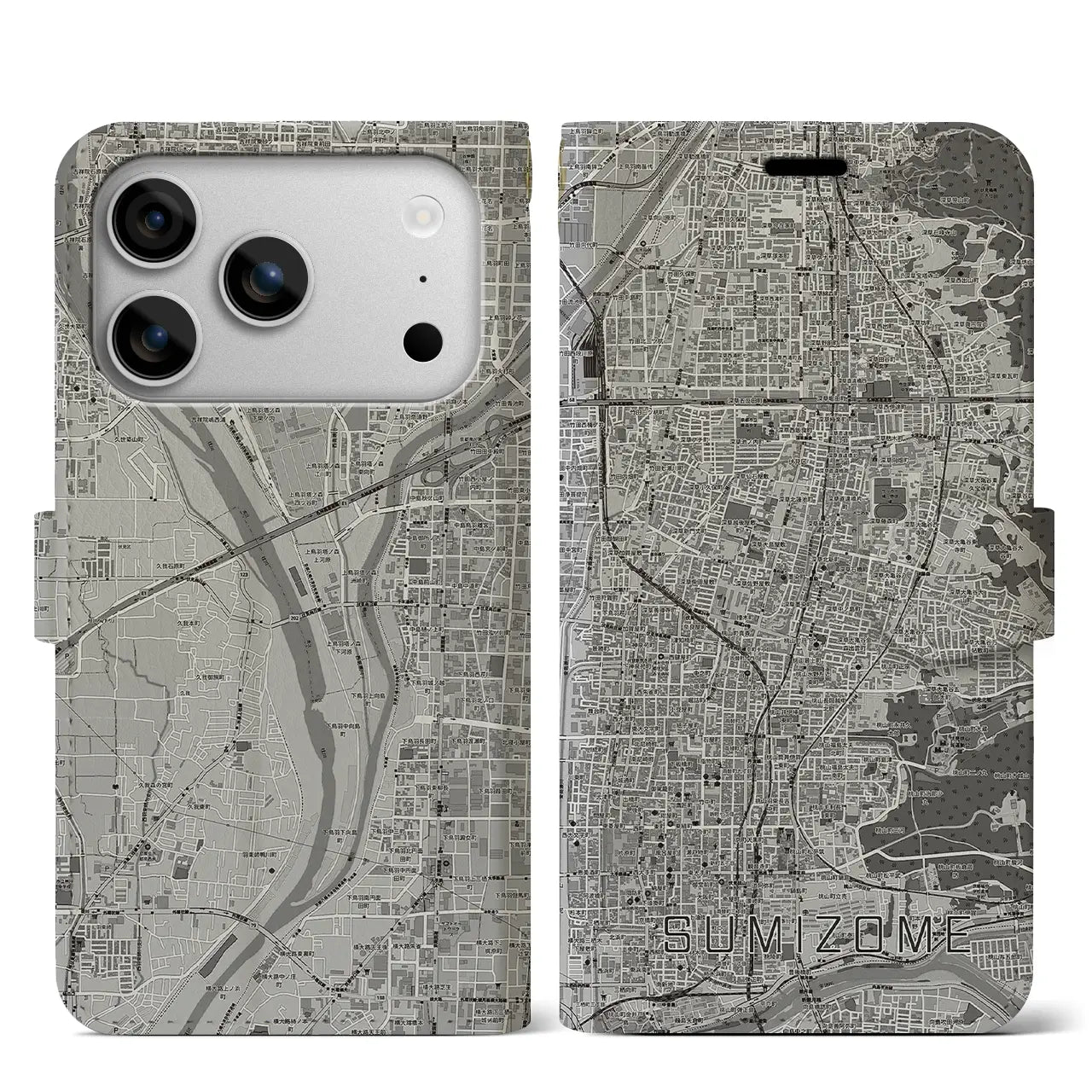 【墨染（京都府）】地図柄iPhoneケース（手帳タイプ）