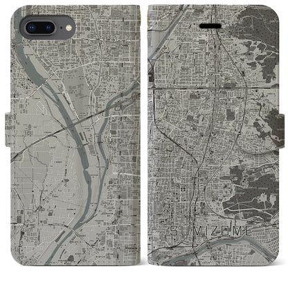 【墨染（京都府）】地図柄iPhoneケース（手帳タイプ）モノトーン・iPhone 8Plus /7Plus / 6sPlus / 6Plus 用
