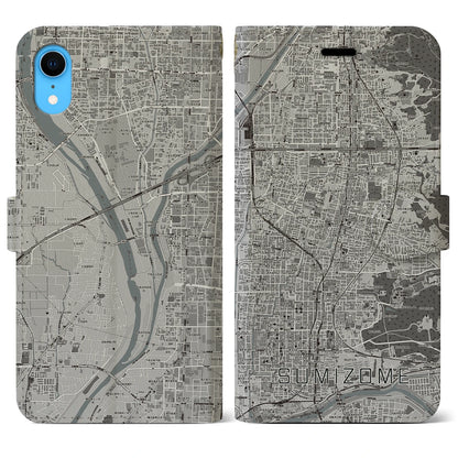【墨染（京都府）】地図柄iPhoneケース（手帳タイプ）モノトーン・iPhone XR 用