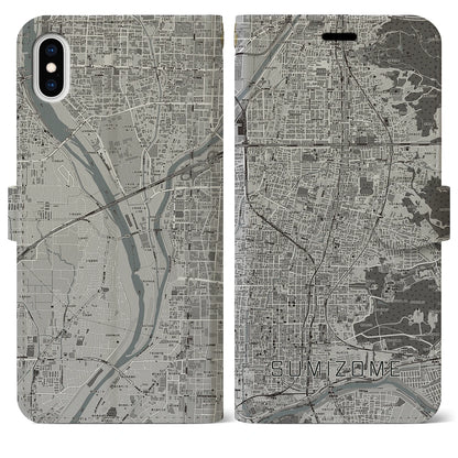 【墨染（京都府）】地図柄iPhoneケース（手帳タイプ）モノトーン・iPhone XS Max 用