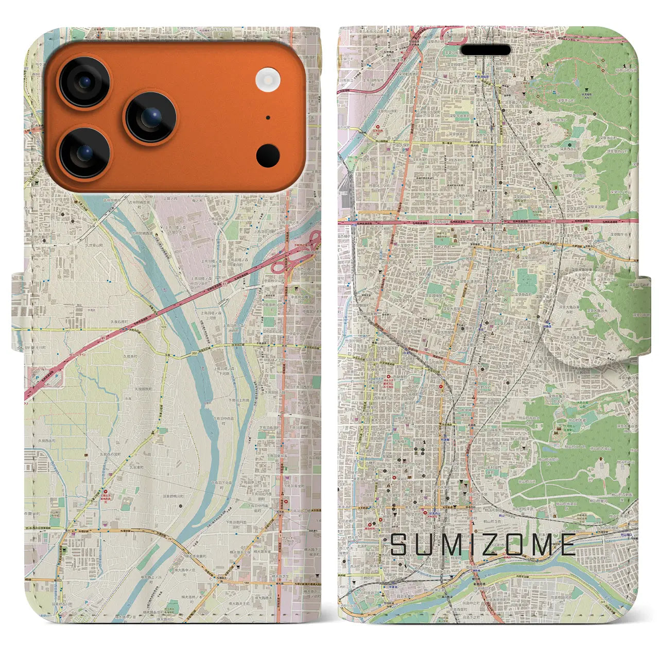 【墨染（京都府）】地図柄iPhoneケース（手帳タイプ）
