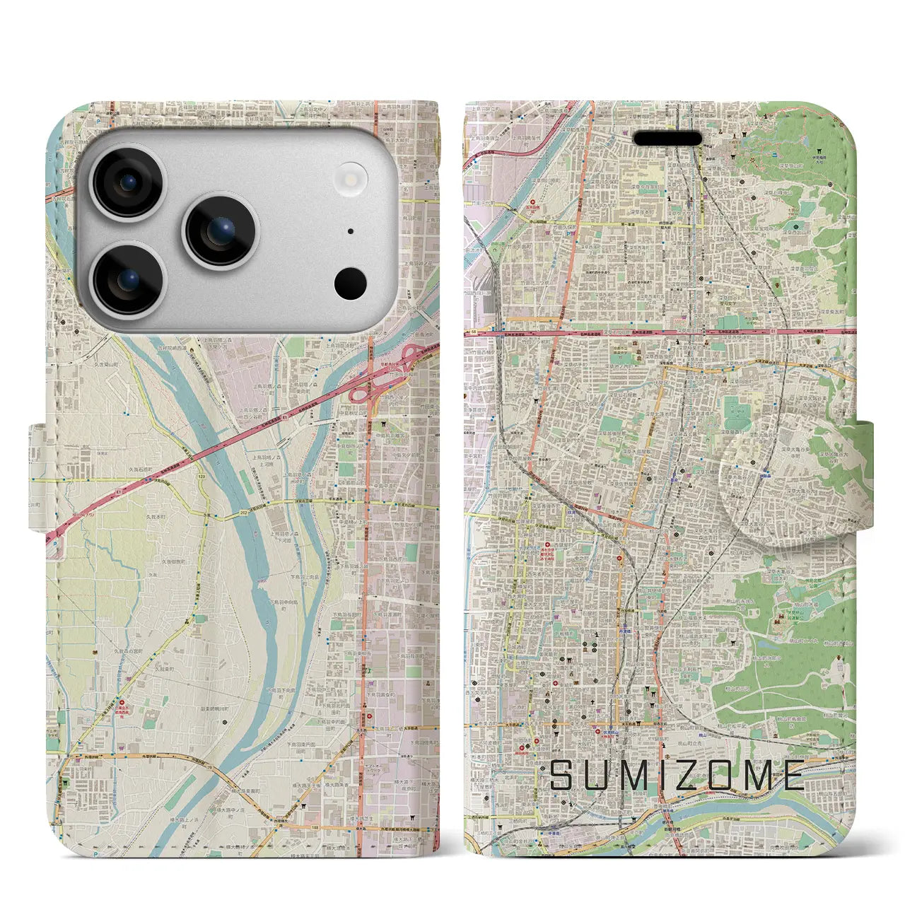 【墨染（京都府）】地図柄iPhoneケース（手帳タイプ）