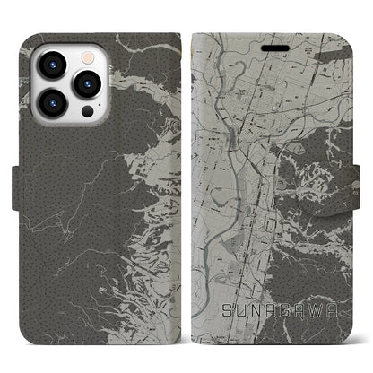 【砂川（北海道）】地図柄iPhoneケース（手帳タイプ）モノトーン・iPhone 13 Pro 用