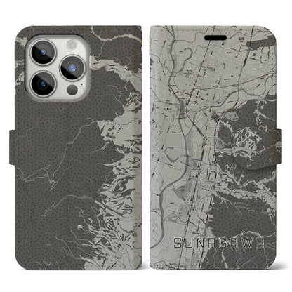 【砂川（北海道）】地図柄iPhoneケース（手帳タイプ）モノトーン・iPhone 15 Pro 用