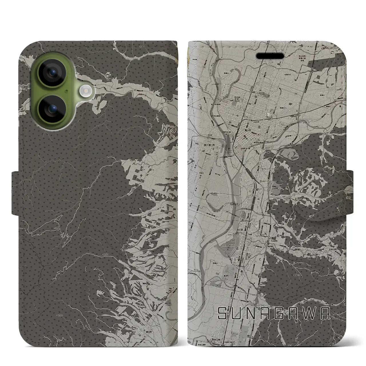 【砂川（北海道）】地図柄iPhoneケース（手帳タイプ）