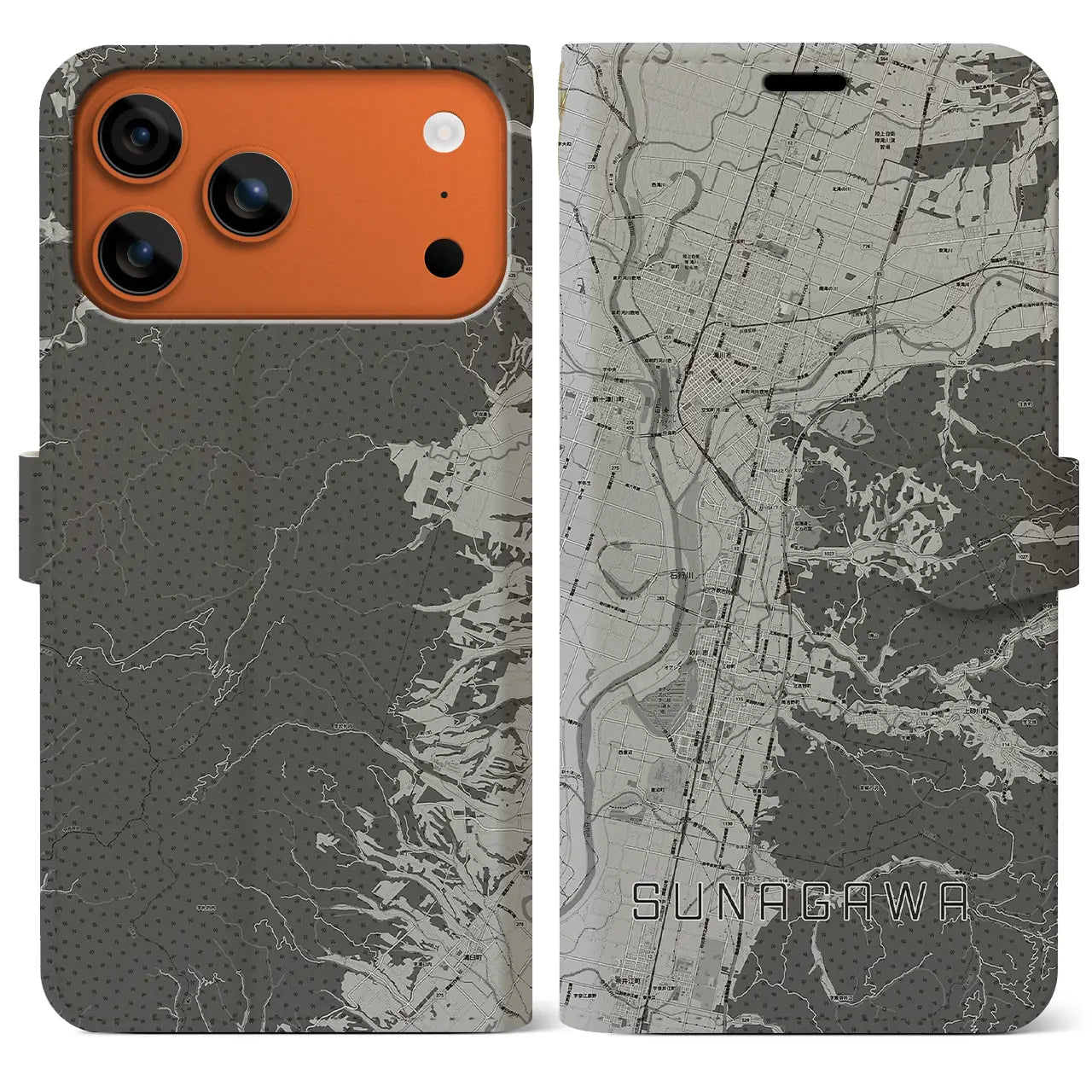 【砂川（北海道）】地図柄iPhoneケース（手帳タイプ）