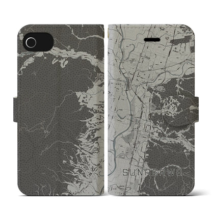 【砂川（北海道）】地図柄iPhoneケース（手帳タイプ）モノトーン・iPhone SE（第3 / 第2世代） / 8 / 7 / 6s / 6 用