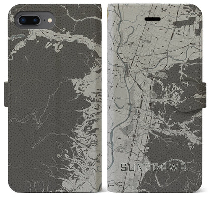 【砂川（北海道）】地図柄iPhoneケース（手帳タイプ）モノトーン・iPhone 8Plus /7Plus / 6sPlus / 6Plus 用