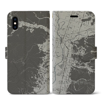 【砂川（北海道）】地図柄iPhoneケース（手帳タイプ）モノトーン・iPhone XS / X 用