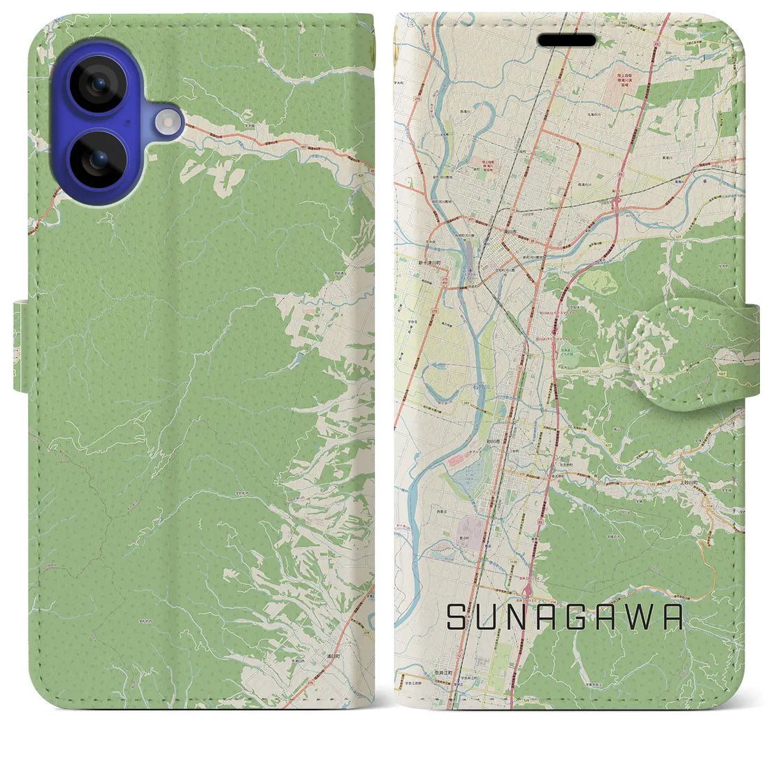 【砂川(北海道)】地図柄iPhoneケース(手帳タイプ)ナチュラル・iPhone 16 Pro Max 用