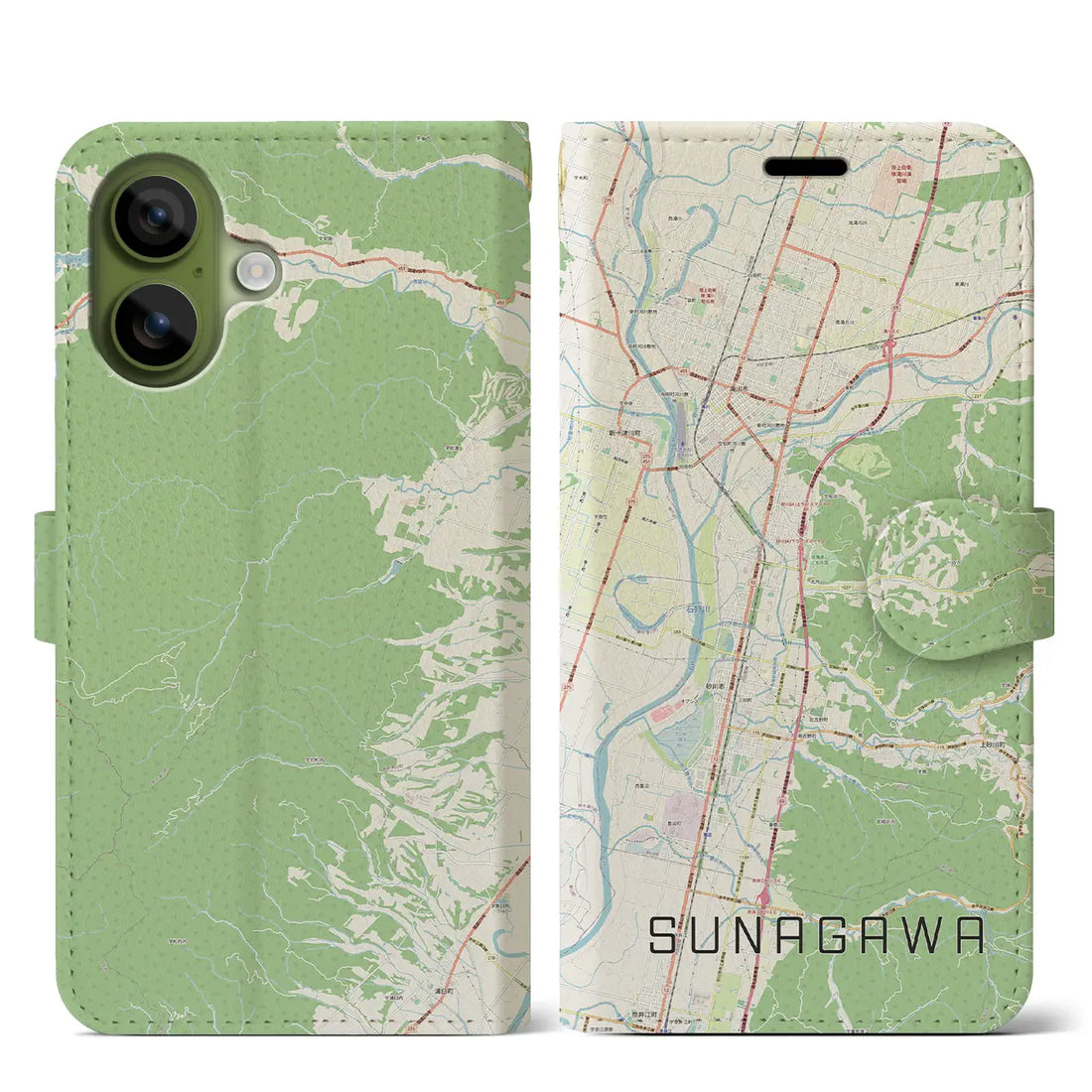 【砂川（北海道）】地図柄iPhoneケース（手帳タイプ）モノトーン・iPhone 17 Pro Max 用