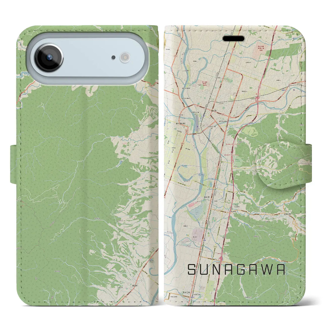 【砂川（北海道）】地図柄iPhoneケース（手帳タイプ）ナチュラル・iPhone 17 Pro Max 用