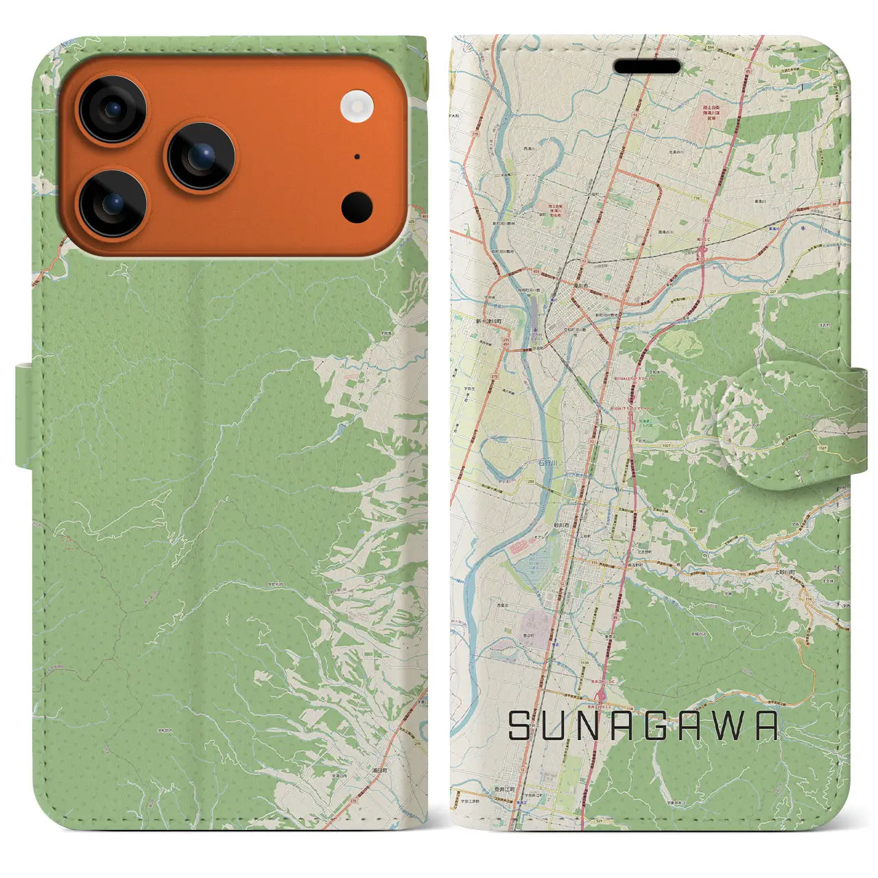 【砂川（北海道）】地図柄iPhoneケース（手帳タイプ）