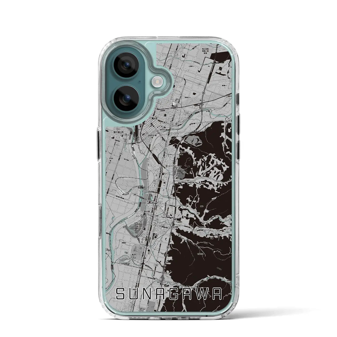 【砂川（北海道）】地図柄iPhoneケース（MagSafeタイプ）モノトーン・iPhone 16 Pro 用