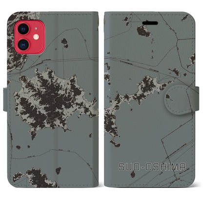 【周防大島（山口県）】地図柄iPhoneケース（手帳タイプ）モノトーン・iPhone 11 用
