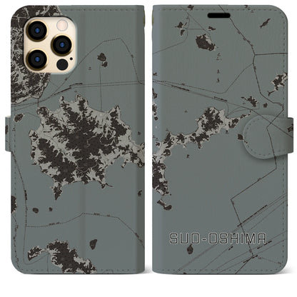 【周防大島（山口県）】地図柄iPhoneケース（手帳タイプ）モノトーン・iPhone 12 Pro Max 用