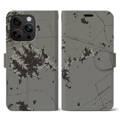 【周防大島（山口県）】地図柄iPhoneケース（手帳タイプ）モノトーン・iPhone 16 用