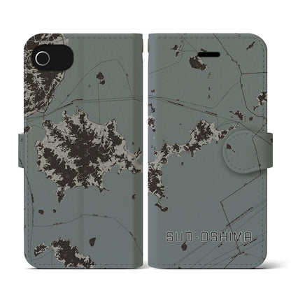 【周防大島（山口県）】地図柄iPhoneケース（手帳タイプ）モノトーン・iPhone SE（第3 / 第2世代） / 8 / 7 / 6s / 6 用